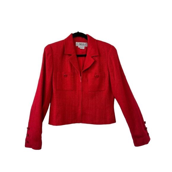 Carlisle Long-Sleeve Half Zip Cropped Blazer Coat Womens Red Size 6 - Picture 1 of 7